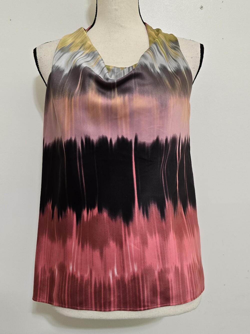 THE LIMITED size XS Sleeveless Cowl Neck Tie Dye Satin Ombre Top
